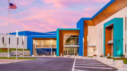 A photo of the main entrance of the Fieldhouse and Conference Center. 
