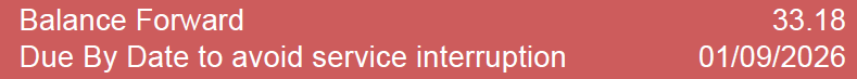 Snippet of Red Balance Forward Section on Utility Bill