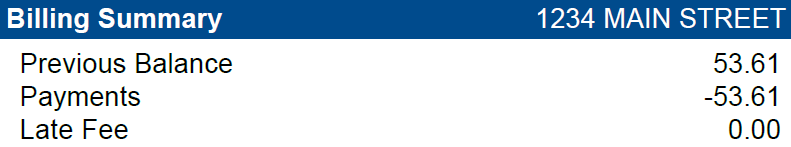 Snippet of Billing Summary on Utility Bill