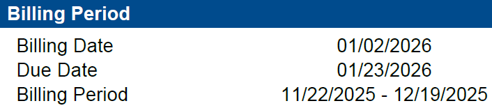 Snippet of Billing Period Banner on Utility Bill